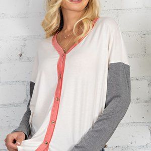 5 Button Color Block Shirttail Top